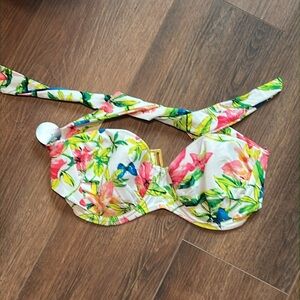 Smart & Sexy Swim 36C Floral Halter Style  Buckle Closer Green White Pink